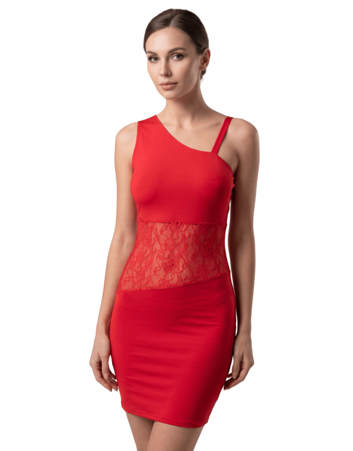 Robe rouge asymétrique avec dentelle Paola - LDR3RED