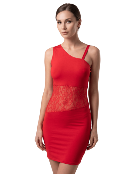 Robe rouge asymétrique avec dentelle Paola - LDR3RED