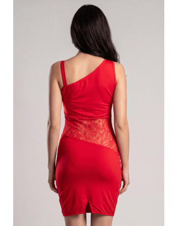 Robe rouge asymétrique avec dentelle Paola - LDR3RED