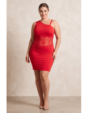 Robe rouge asymétrique avec dentelle Paola - LDR3RED