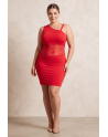 Robe rouge asymétrique avec dentelle Paola - LDR3RED
