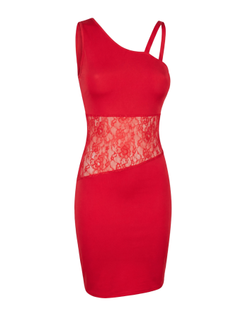 Robe rouge asymétrique avec dentelle Paola - LDR3RED