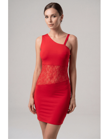 Robe rouge asymétrique avec dentelle Paola - LDR3RED