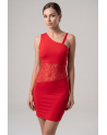 Robe rouge asymétrique avec dentelle Paola - LDR3RED