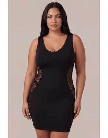 Robe noire avec ouverture filet sur les côtés -  Léa - LDR6BLK