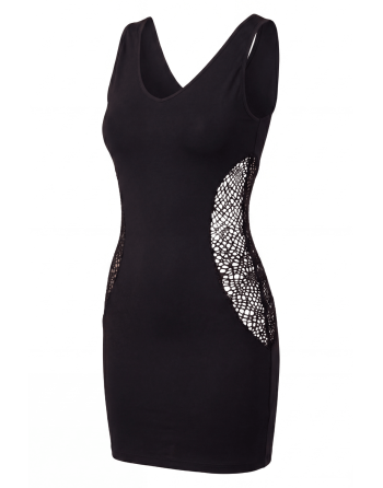 Robe noire avec ouverture filet sur les côtés -  Léa - LDR6BLK