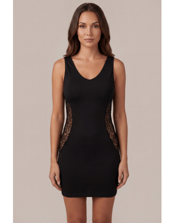 Robe noire avec ouverture filet sur les côtés -  Léa - LDR6BLK
