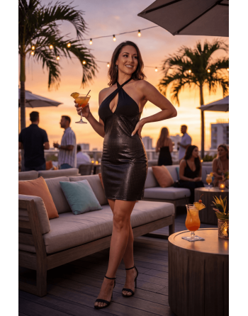 Robe noire simili cuir Margot - LDL3BLK