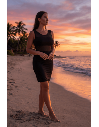 Robe sensuelle et habillée avec maille transparente noire - LDP1