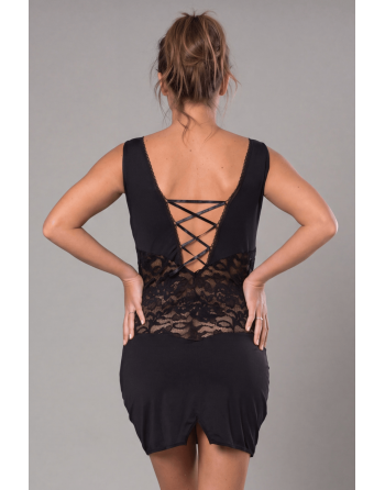 Robe cocktail empiècements dentelle et wetlook - LDW1