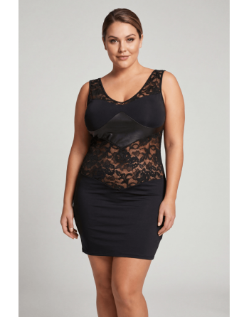 Robe cocktail empiècements dentelle et wetlook - LDW1