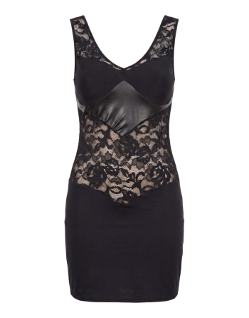 Robe cocktail empiècements dentelle et wetlook - LDW1