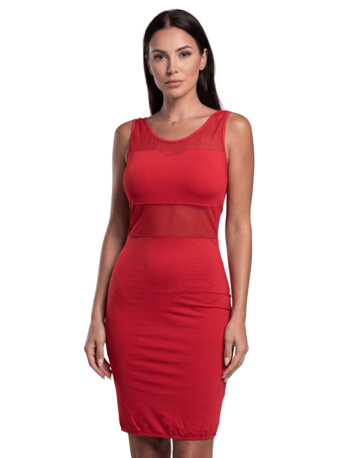 Robe sensuelle et habillée avec maille transparente rouge - LDP1RED