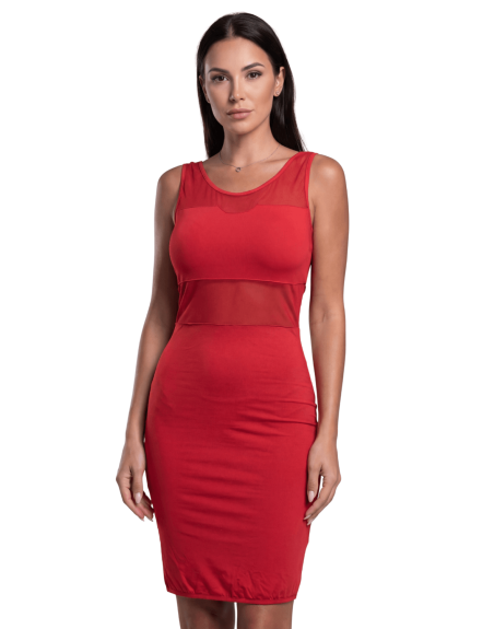 Robe sensuelle et habillée avec maille transparente rouge - LDP1RED