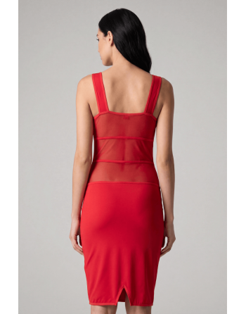 Robe sensuelle et habillée avec maille transparente rouge - LDP1RED