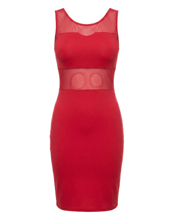 Robe sensuelle et habillée avec maille transparente rouge - LDP1RED