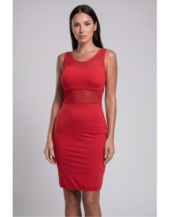 Robe sensuelle et habillée avec maille transparente rouge - LDP1RED