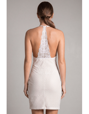 Robe blanche simili cuir et dentelle Sophia - LDL2WHT