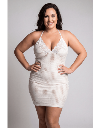 Robe blanche simili cuir et dentelle Sophia - LDL2WHT