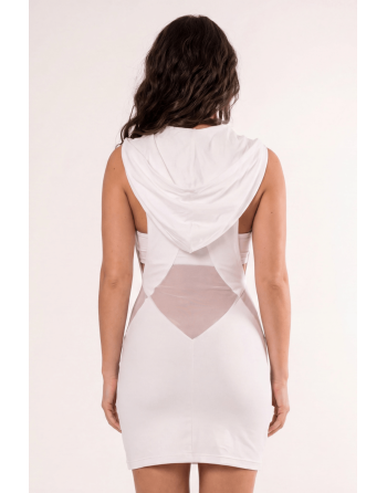 Robe blanche sensuelle avec capuche et bandeau poitrine Adriana - LDP2WHT