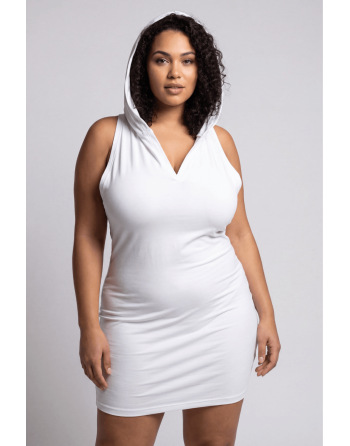 Robe blanche sensuelle avec capuche et bandeau poitrine Adriana - LDP2WHT