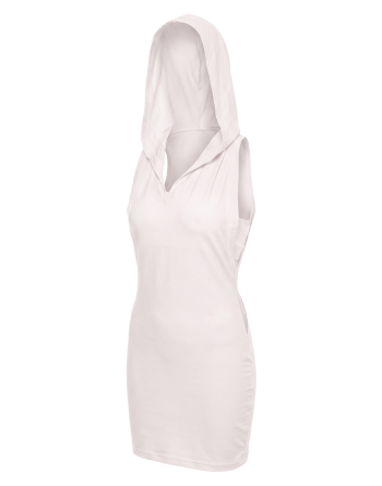 Robe blanche sensuelle avec capuche et bandeau poitrine Adriana - LDP2WHT