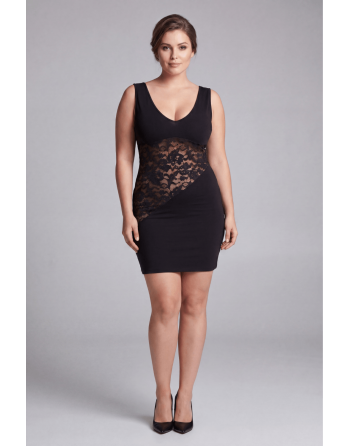 Robe cocktail dentelle florale asymétrique - LDR4