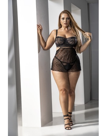 Ensemble lingerie résille, grande taille, noir 2 en 1 - MAL7492XBLK