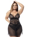 Lingerie sexy, grande taille, 2 en 1, Nuisette noir avec soutien-gorge et string - MAL7489XBLK