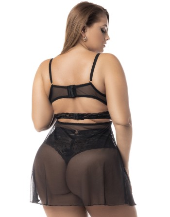 Lingerie sexy, grande taille, 2 en 1, Nuisette noir avec soutien-gorge et string - MAL7489XBLK