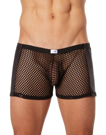 Boxer noir filet avec côtés simili cuir - LM911-67MBLK