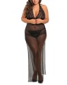 Nuisette longue grande taille fendue transparente - REN51004X-BLK